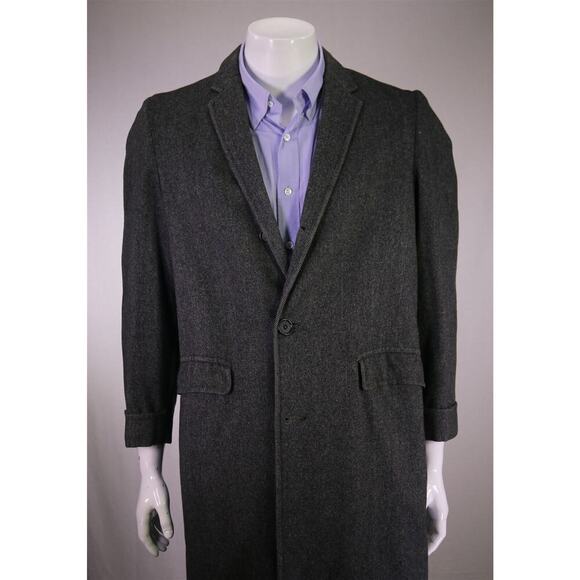 Vtg 1960's Gray Herringbone Tweed 3/4 Length Wool Overcoat 40R - Picture 2 of 8